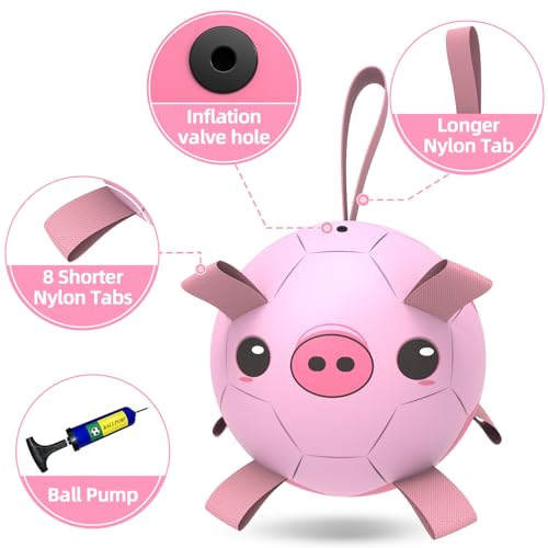 Image of QDAN Dog Toys Soccer Ball with Straps, Balls for Dogs, Pig Dog Toy, 8 Inch | Interactive Dogs Toys for Tug of War, Puppy Birthday Gifts, Dog Water Toy, Durable Dog Balls Toys for Medium & Large Dog