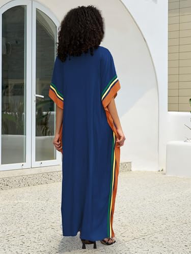 Image of KECVOT Kaftan Dresses for Women V-Neck Print Swimsuit Cover Up Plus Size Beach Caftan Lounge Dress