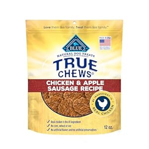 Blue Buffalo True Chews Dog Treats, Made in the USA with Natural Ingredients, Chicken and Apple Sausage Recipe, 12-oz. Bag