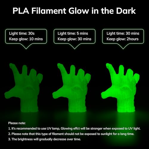 Image of AMOLEN 3D PLA Printer Filament, 1.75mm Glow in The Dark Green PLA Filament for 3D Printing, Best with UV Lamps, 1kg Spool (2.2lbs), Dimensional Accuracy + /- 0.02 mm, Fit Most FDM 3D Printers