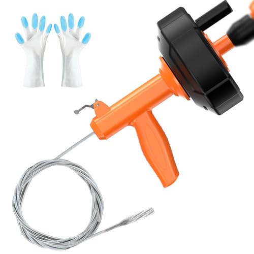 Drain Snake, Drain Auger with Drill Attachment, 25 Feet Plumbing Snake Auto Feed Flexible Hair Drain...