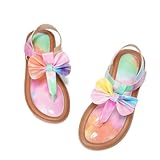 Fv8suxie Toddler Girls Sandals T-Strap Dress Shoes Summer Open Toe Thong Flats for Little Kid Big Kids