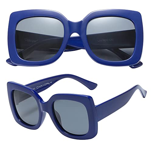 PolarSpex Girls Elastic Square Oversized Kids Polarized Sunglasses - BPA Free, Navy Blue | Polarized Smoke, Large