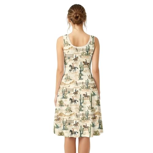Image of Women Stylish Tank Dresses Sleeveless Round Neck Midi Casual Dress with Pocket for Summer