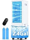 COOLECH Windowless Air Conditioner w/4 Mode,3 Speed, Waterless Alert,2.4-Gal Tank for 24H Cooling, 12H Timer Swamp Cooler Air Conditioner, 20FT Remote,70° Auto Swing Evaporative Air Cooler for Bedroom
