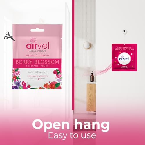Image of Airvel Berry Blossom Fragrance Pouch | Non-Toxic, Safe | Long-Lasting Freshness | Up to 30 Days Pack of 5 (10g each)