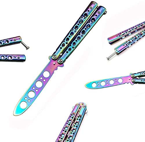 Lerkely Butterfly Trainer, Ungeschärfte Klinge Übungs Knife, Rainbow Messer, Butterfly Trainingsmesser für Balisong-Trainingsmesser AnfäNger-Der Flipping-Tricks üBt (A)