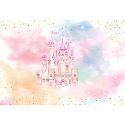 Ttincceer Princesa Castillo Telón de Fondo Foto Pastel Arco Iris Rosa Castillo Fiesta de cumpleaños Decoración Banner 2.7x1.8m Acuarela Cuento de Hadas mágico Fiesta de cumpleaños Fotografía Fondos