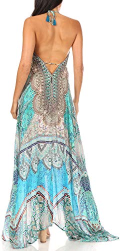 Image of Sakkas Lizi Womens Maxi High-Low Halter Handkerchief Long Dress Beach Party