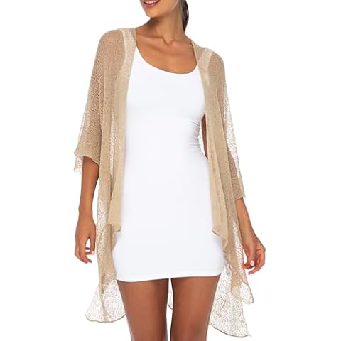 Back From Bali Womens Sheer Kimono Cardigan Lightweight Knit Long Open Front ¾ Sleeve Sweater with Curved Hem Mocha Cover