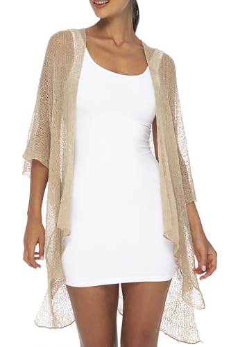 Back From Bali Womens Sheer Long Cardigan Lightweight Mesh Knit Kimono Duster ¾ Sleeves Shrug with Curved Hem