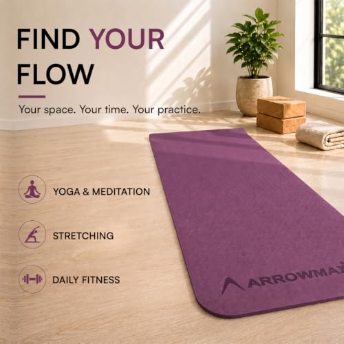 Image of Arrowmax 4mm Yoga Mat with Carry Cover for Men & Women, Anti-Skid Exercise Mat for Yoga, Pilates, Meditation, Stretching & Home Workout, Lightweight Portable Fitness Mat (MAROON)