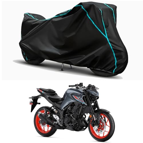 Image of Waterproof Bike Body Cover Compatible for | Yamaha 2022 MT-03 ABS | Taffeta Fabric, Sky Piping Design, Bottom Elastic Fit | Dustproof, Sun UV & Rain Protection for All Weather.