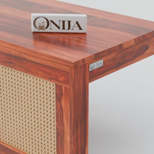 Image of ONIJA Solid Sheesham Wood Center Coffee Table with 2 Stools for Living Room Outdoor | Rosewood Centre Teapoy Tea Table with Stool for Home Office (Honey Finish)