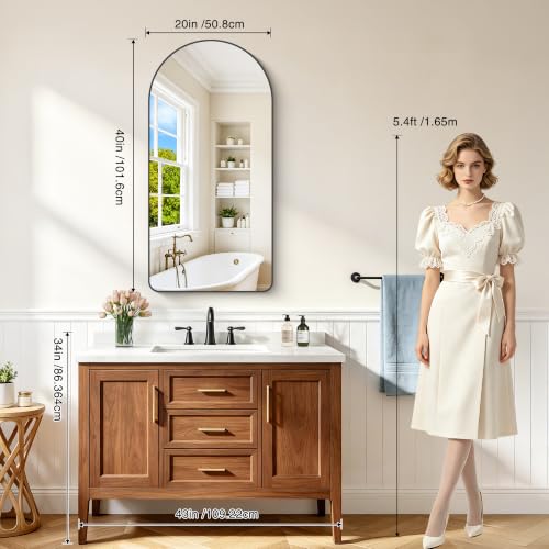 Image of FORBATH Large Arched Wall Mirror 40x20 Inch, Black Arch Bathroom Mirror with Aluminum Frame, Arched Mirror for Dresser, Fireplace,Entryway,Home Decor,Hanging or Leaning Against Wall
