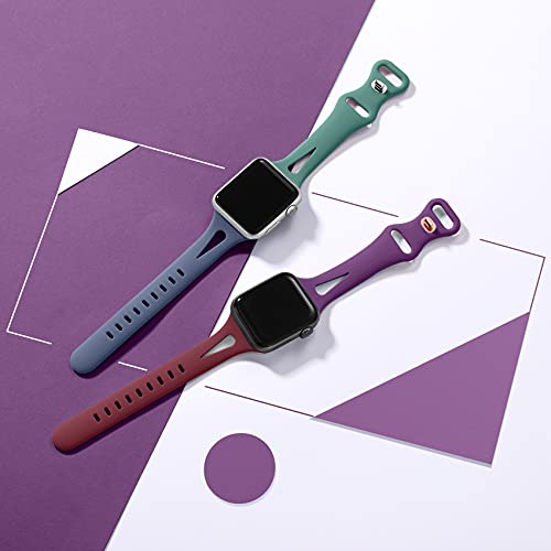 Image of Getino Band Compatible with Apple Watch 40mm 38mm 41mm 42mm iWatch SE Series 11 10 9 8 7 6 5 4 3 2 1, Stylish Soft Silicone Slim Replacement Strap for Women Men, Blue Gray /Cyprus Green /Wine Red /Purple