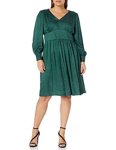 Calvin Klein Women's Size Sleeved Dress with V-Neckline and Seamed Waist, Malachite, 20 Plus