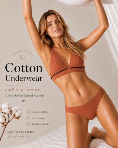 Image of FINETOO Cotton Underwear for Women Sexy Cheeky Bikini Panties Lingerie