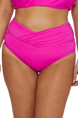 Women's Marble Canyon Plus Size Shirred V-Front Hipster Bikini Bottom, Cheeky Coverage, Swimwear Separates