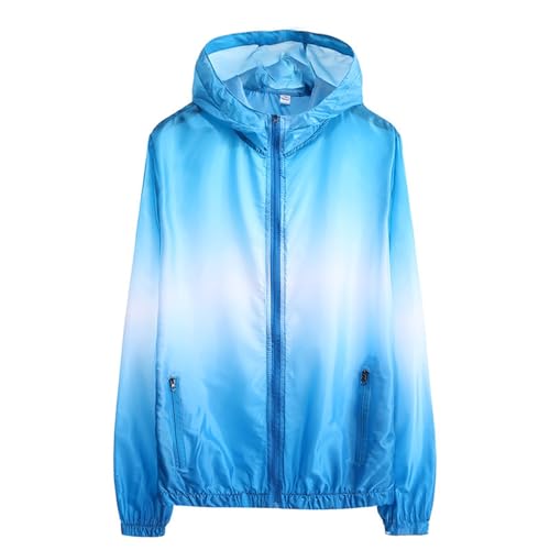 Generisch Chaqueta deportiva para hombre, degradado, fina, para verano, tiempo libre, chaqueta con capucha, abrigo de protección solar, impermeable, chaqueta de trekking, chaqueta ligera para