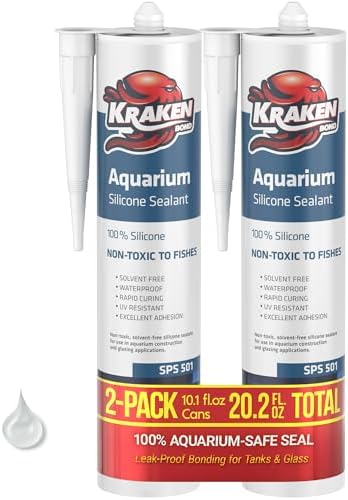 Kraken Bond Aquarium Silicone Sealant Clear - (2x10.1 fl. oz.) 100% Waterproof Aquarium Safe Silicone, Non-Toxic Fish Tank Safe Sealant, Fast Curing and Strong Adhesion, 2 Pack