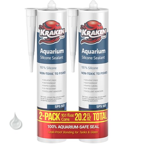 Kraken Bond Aquarium Silicone Sealant Clear - (2x10.1 fl. oz.) 100% Waterproof Aquarium Safe...
