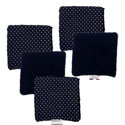 Paulette & Cléo Discos Desmaquillantes Reutilizables X5 | Toallitas Desmaquillantes Reutilizables | Algodones Desmaquillantes de Algodon y Bambú 10 x 10 cm | Hecho a mano en Francia