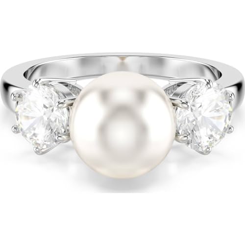 Swarovski Anello cocktail Matrix, Crystal Pearl, Taglio Round, Bianco, Placcato rodio