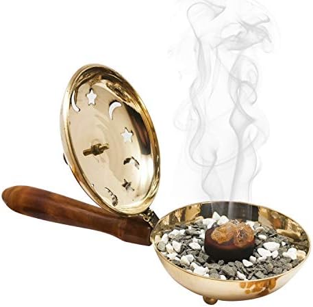 diollo Brass Charcoal Incense Burner, Loban, Sambrani Dhoop, Resin & Home Office Temple Prayer Butler