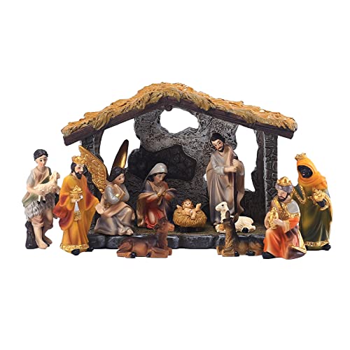 Corlidea Crèche de Noël, Ensembles de Figurines de la Nativité en Résine, Santons pour Crèche de Noël, Étable Crèche avec Personnages, Figurine de Crèche de Noël pour Décoration de la Maison de Noël