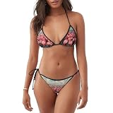 Traje de baño elegante con estampado de flamencos, bikini halter con tirantes ajustables, para playa y piscina, Negro, XXL