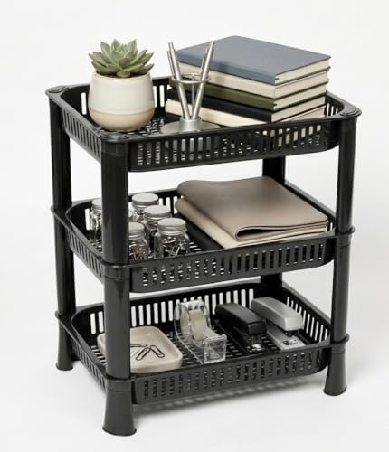 Image of U-Max Multi Tire Kitchen Storage Rack, Plastic Utility Shelf Organiser, Space Saving Storage Solution, Revolving Vegetable Rack (Black-Regular, 3)