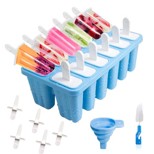 Moldes Helados Silicona 12 Cavidades, Molde Para Helados Con Palo, Azul