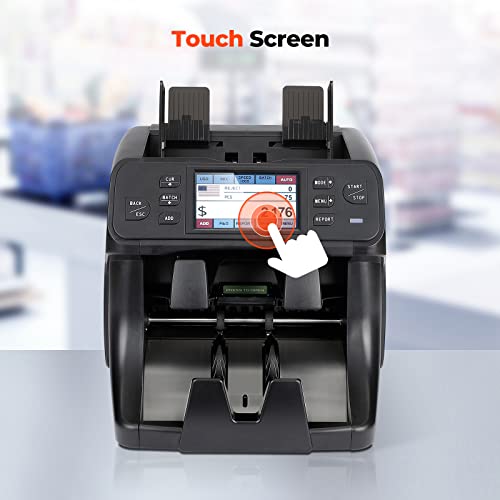 Image of MUNBYN 2-Pocket Money Counter Machine Mixed Denomination, Money Sorter, Built-in Printer, Sort on DENOM /FACE /ORI, Value Counting, 2 CIS /UV /MG /IR Counterfeit Detection, Touch Screen, 2Y Manufacturer