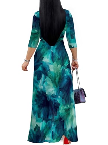 Image of Plus Size Maxi Dress for Women V Neck 3 /4 Sleeve Wrap Dress