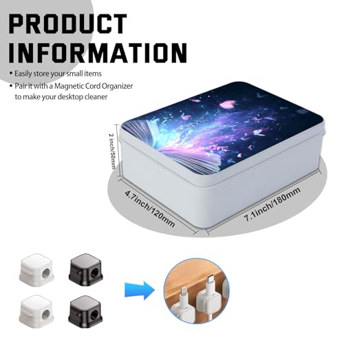Image of Metal Tin Box with Lid,Multi-functional Storage Large Box Can Store Tea Biscuits Game Cards, Playing & Tarot Cards-Comes with 4 Magnetic Cord Clips,Magical Book with Butterflies