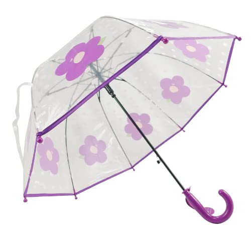 Llanxiry Umbrella Kids Clear Bubble Auto Open Umbrellas For Rain Children's Safe Transparent Dome Waterproof Stick Lightweight Umbrella For Boys Girls (Flower-Purple) #TOP5