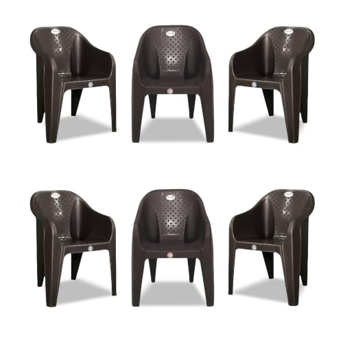 Image of Plastic Arm Chair for Home, Garden, Office, Living Room, Cafeteria Plastic Outdoor Chair | 1 Year Warranty | Color - Brown | Set of 6