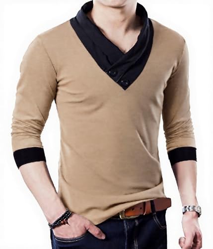 YTD Mens Cotton Casual V-Neck Button Slim Muscle Tops Tee Short Sleeve T-Shirts