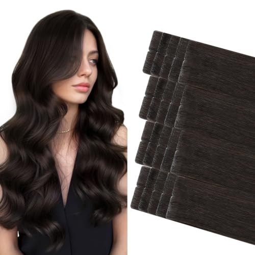 Image of COOKAYU Invisible Tape in Hair Extensions Human Hair Darkest Brown