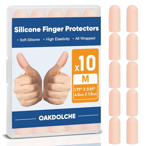Gel Finger Cots Protectors Silicone Fingers Covers Bandages Caps Sleeves for Fingertip Thumb Protection Ideal for Trigger Arthritis Cracking Blisters Callus Hangnail & Pain Relief(Nude M 10PCS)
