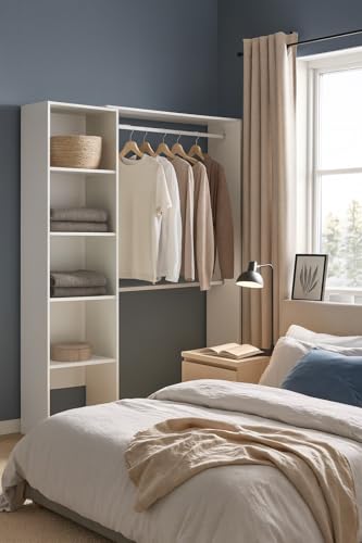 Dmora - Großer Kleiderschrank Makalu, Struktur für begehbaren Kleiderschrank, offener Kleiderbügel, 140 x 40 x 187 cm, Weiß