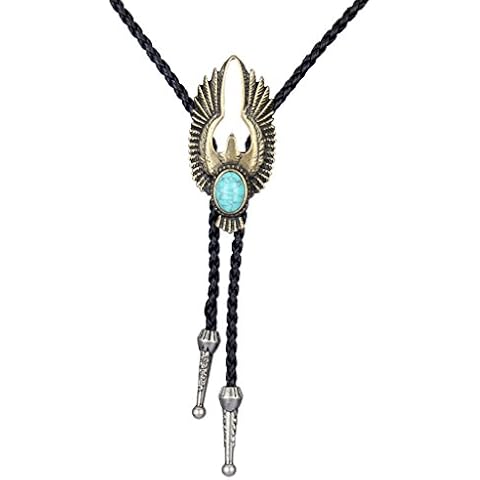 COOLLA Bolo Tie Cowboy Neckties Leather Choker Necklace Vintage Turquoise Pendant for Women,Men (Bronze Necklace) Cover