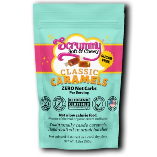 Scrummy Sweets Classic Caramels - Sugar Free, Diabetic Friendly, Keto Certified, No Sugar Alcohols, Zero Net Carbs. Made with Organic Butter & Cream - 3.5oz Bag