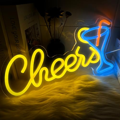 Image of Neon Cheers Sign for Home Bar - LED Wall & Desk Decor - USB Powered Neon Beer Sign for Man Cave, Bar, Club, Pub, Party Decoration