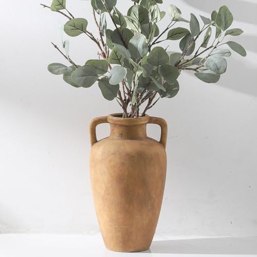 Lyeec Large Ceramic Vase with 2 Handles, 11.41 inch Terracotta