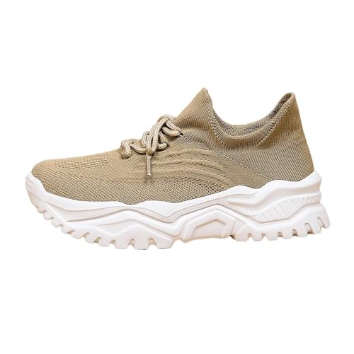 Women Running Shoes Mens Womens Fashion Gym Tennis Sport Jogging Mesh Sneaker Slip On Ultra-Sock Knit Soft Sole Breathable Lightweight Casual Walking Shoes Unisex Sneakers Khaki