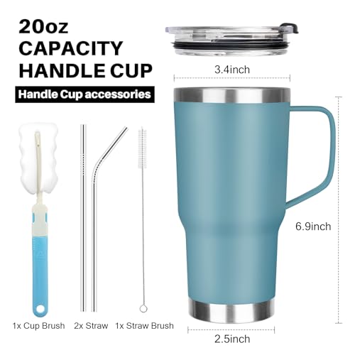 Image of 20 oz Tumbler with Handle, Stainless Steel Insulated Tumbler with Lid and Straw, Double Wall Vacuum Coffee Mug Tumbler, Insulated Coffee Thermal Cup for Cold and Hot (Maya Blue)