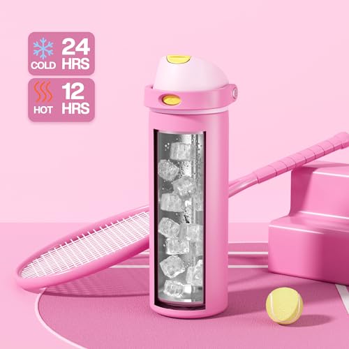 POWCAN 24 oz Steel Water Bottle: 2-in-1 Push-Button Spout & Quick-Flip Straw, Leakproof, Cold 24Hrs, Fits Car Cup Holder, Insulated Cup for Sports, Travel, School, Gift for Women, Girls (Rose Slumber) - image 3