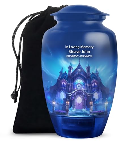 Image of Personalized Temple - Burial Urns for Adult Male Dad - Cremation Urns for Adult Ashes Women - Large Urns for Human Ashes Adult Man - 10 Inch - Large with Velvet Bag - Funeral Ashes Urn